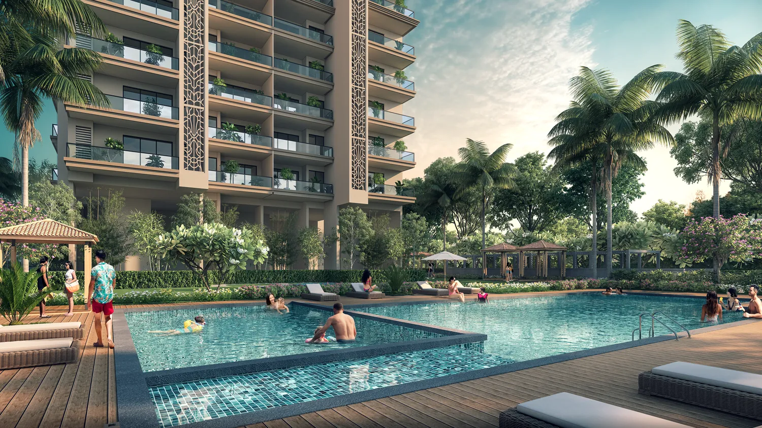 Swimming pool and landscaped recreation