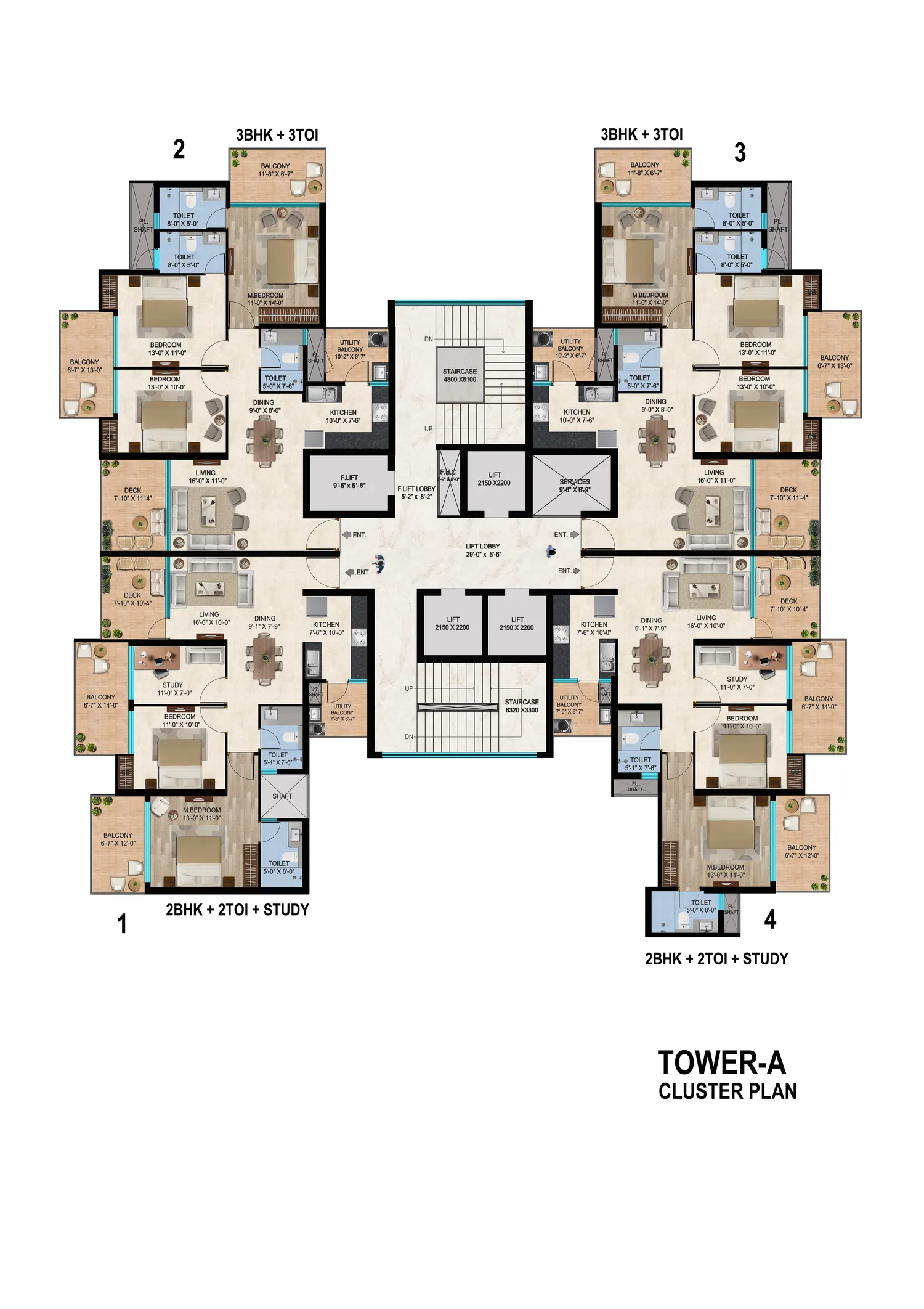 Tower A typical floor cluster plan