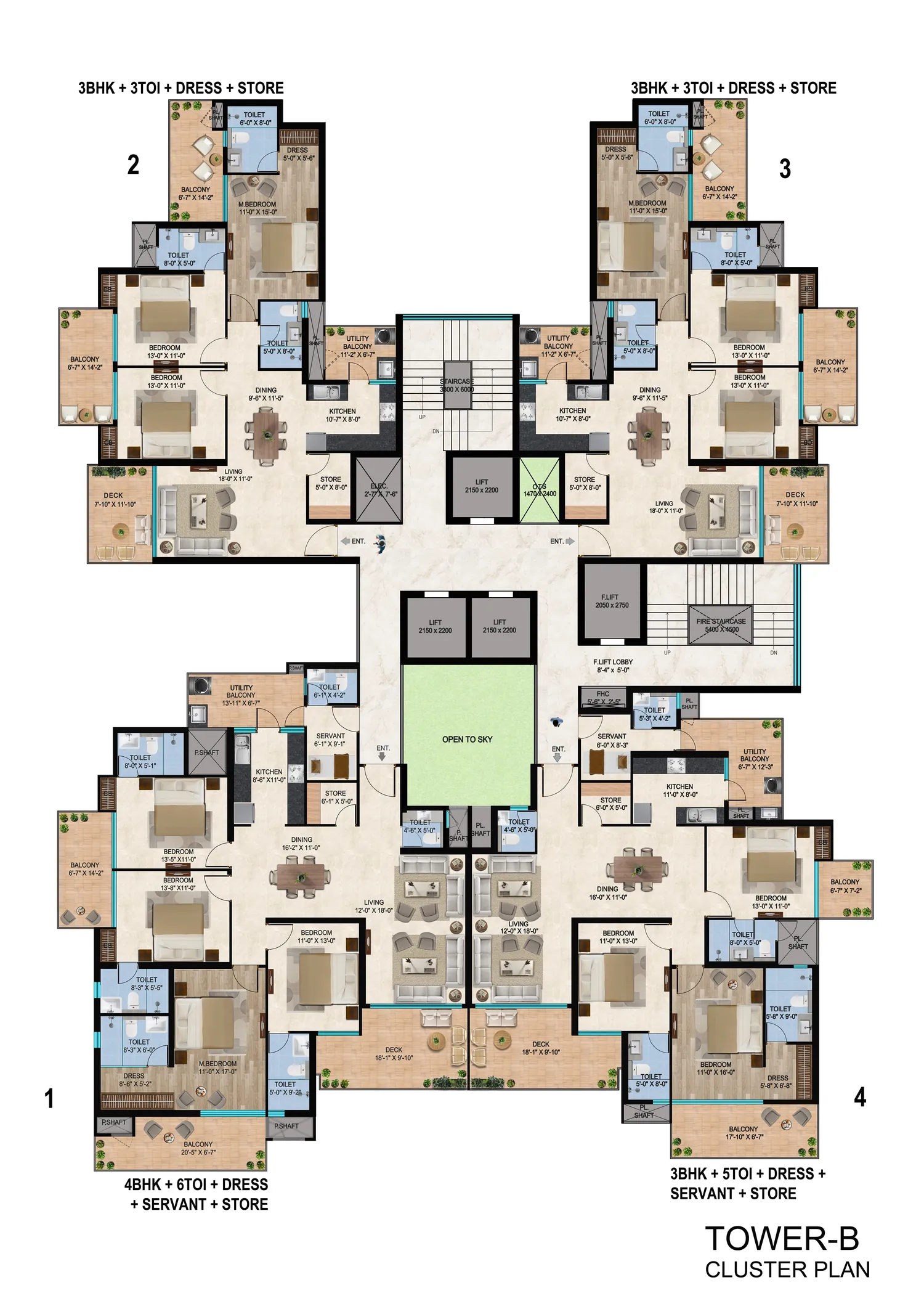 Tower B typical floor cluster plan