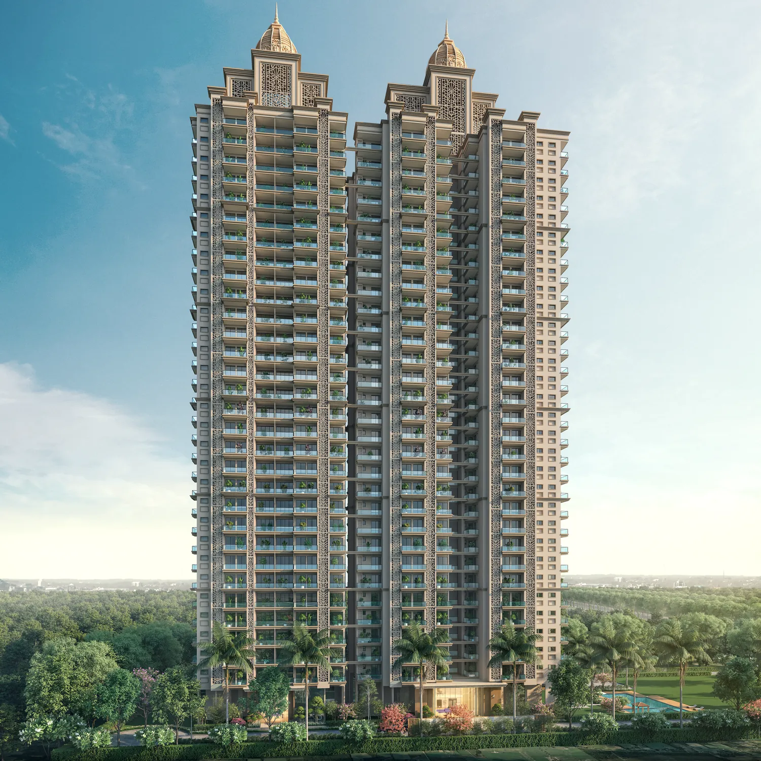 Architectural view of the Nirmal Heights towers