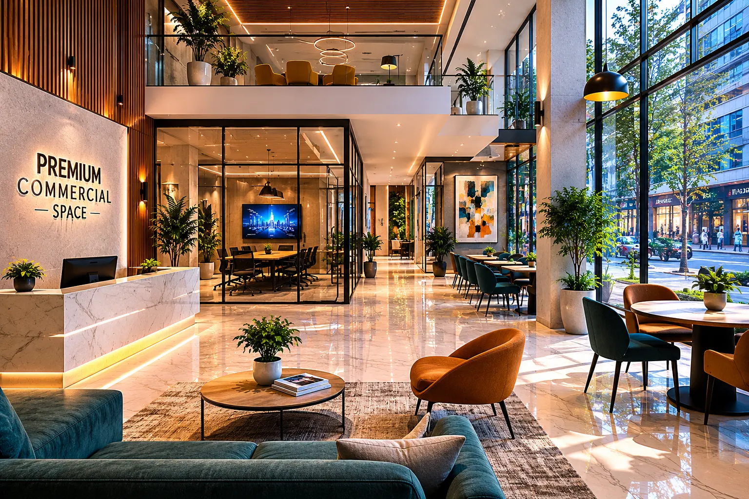 Commercial lounge and meeting setting