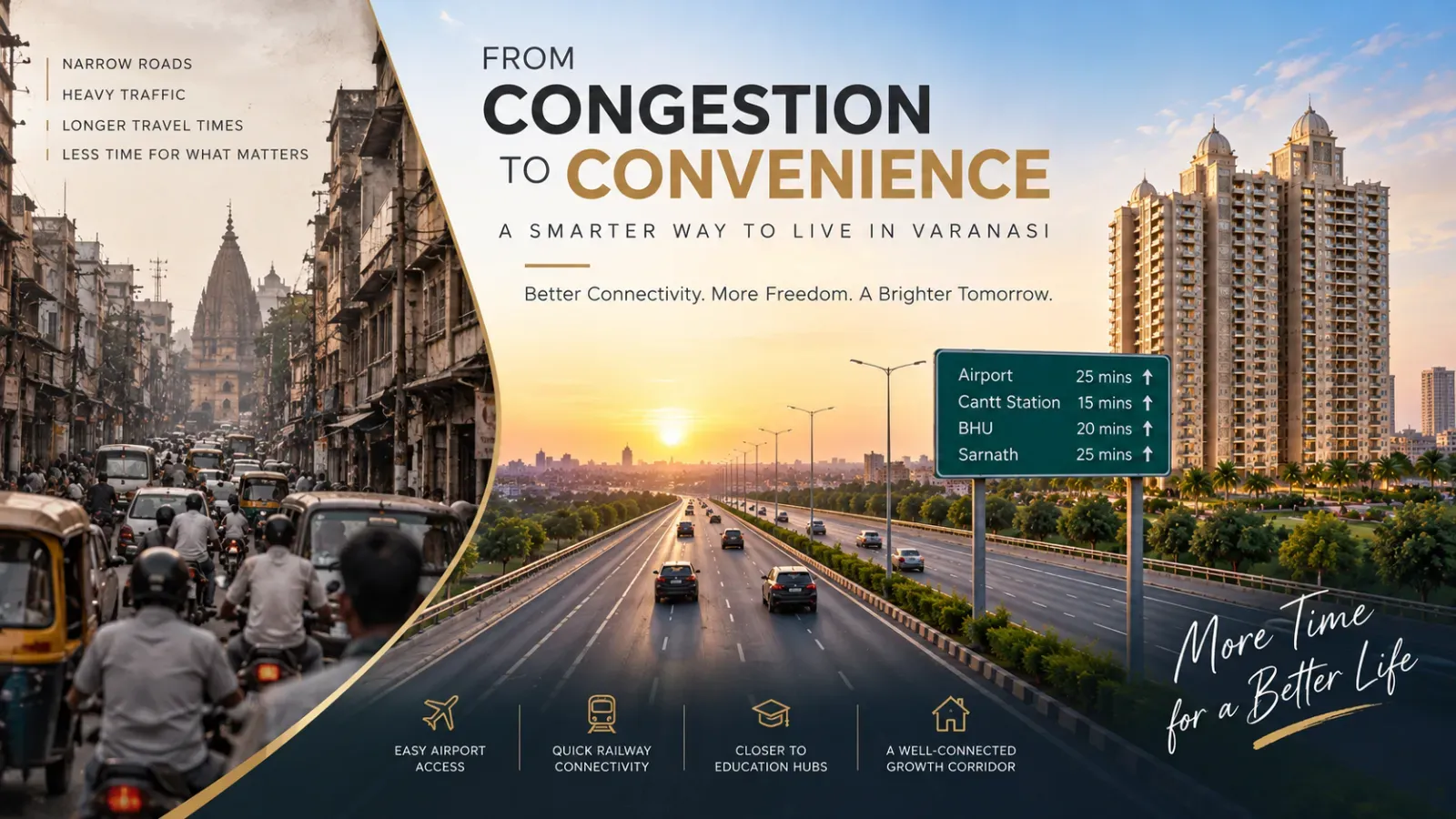 Commute Analysis: How NH-19 & Ring Road Access Cuts Travel Time Across Varanasi